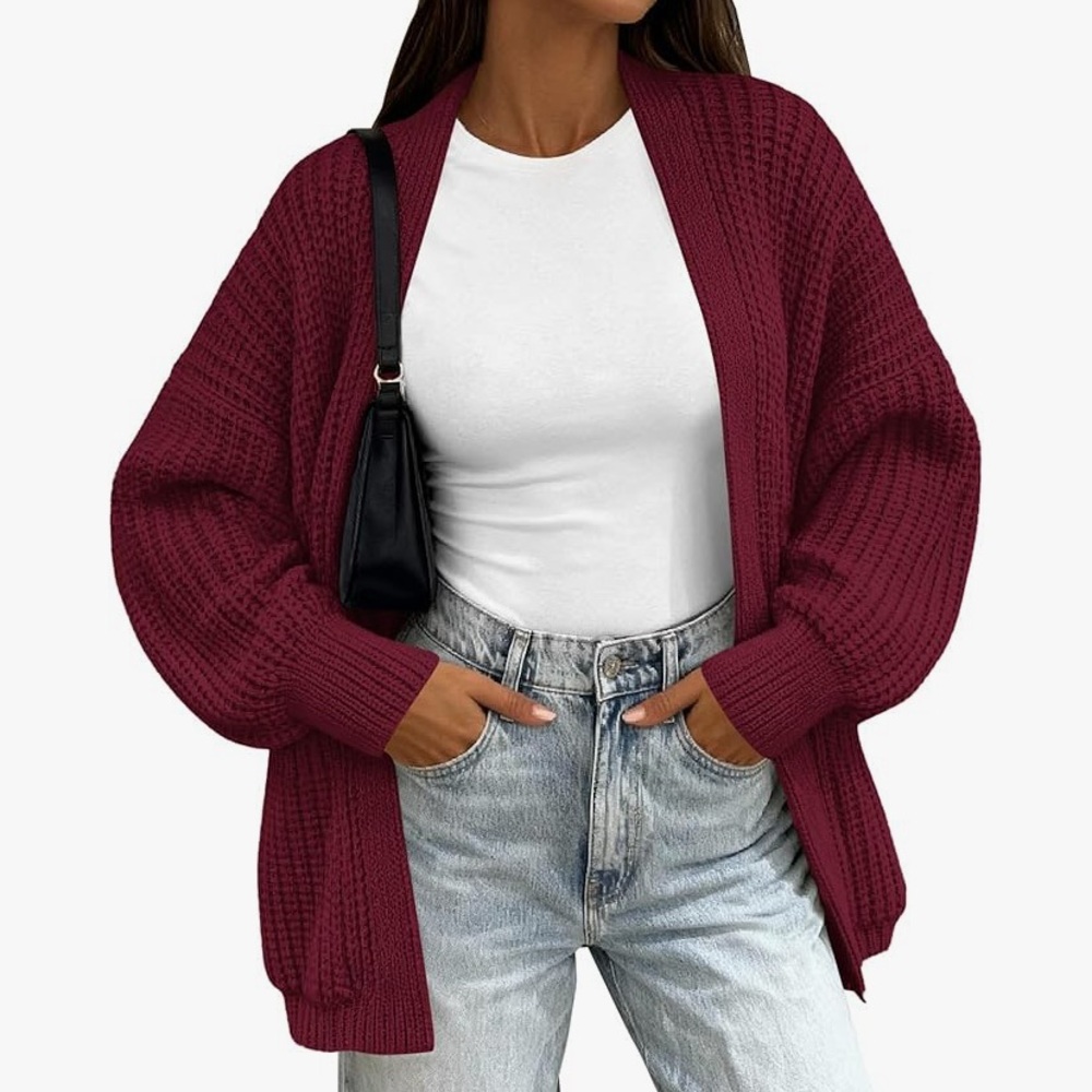 Elegant Burgundy Open-Front Cardigan